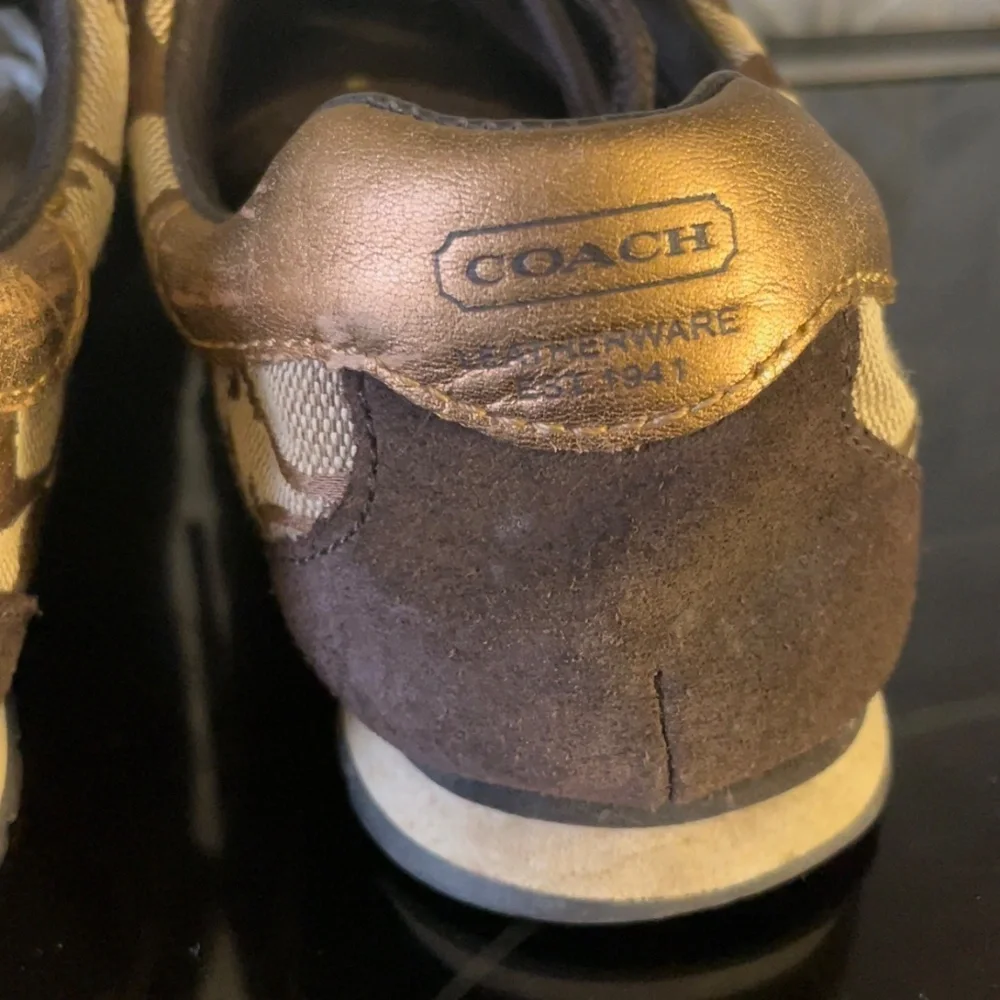 Coach leatherware sneakers leather suede brown tan gold logo - Picture 9 of 16